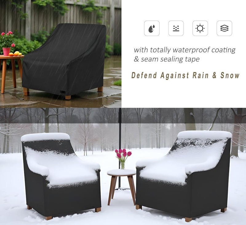 NettyPro Patio Chair Covers Waterproof Outdoor Furniture Swivel Recliner Rocking Lounge Deep Seat Cover, Fits up to 26"W x 28"D x 28"H, 2 Pack, Black - Image 4
